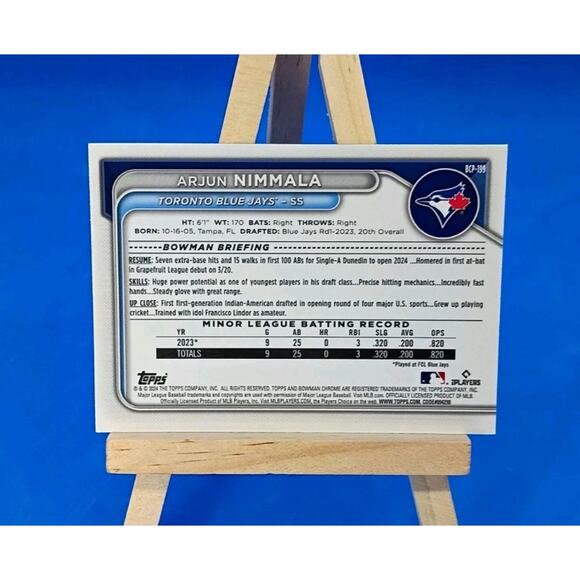 2024 Bowman Chrome - Prospects Arjun Nimmala #BCP-199 Mojo Refractor (RC) - Picture 7 of 7